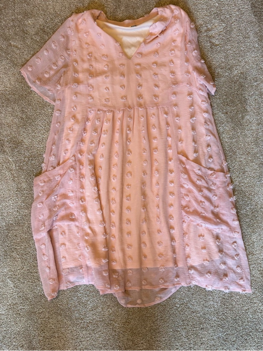 JODIFL Light Pink Textured Midi Dress with Pockets